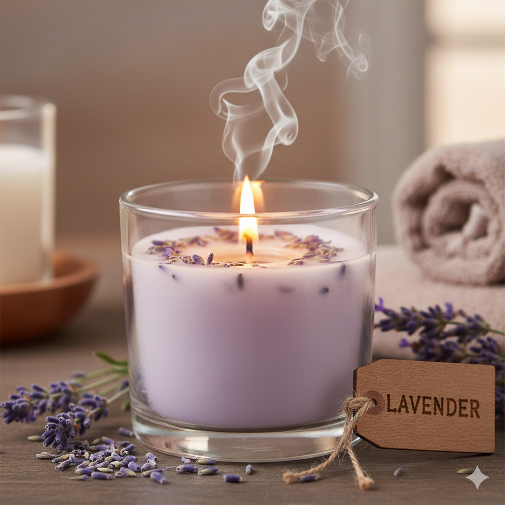 Aromatherapy candle with lavender scent