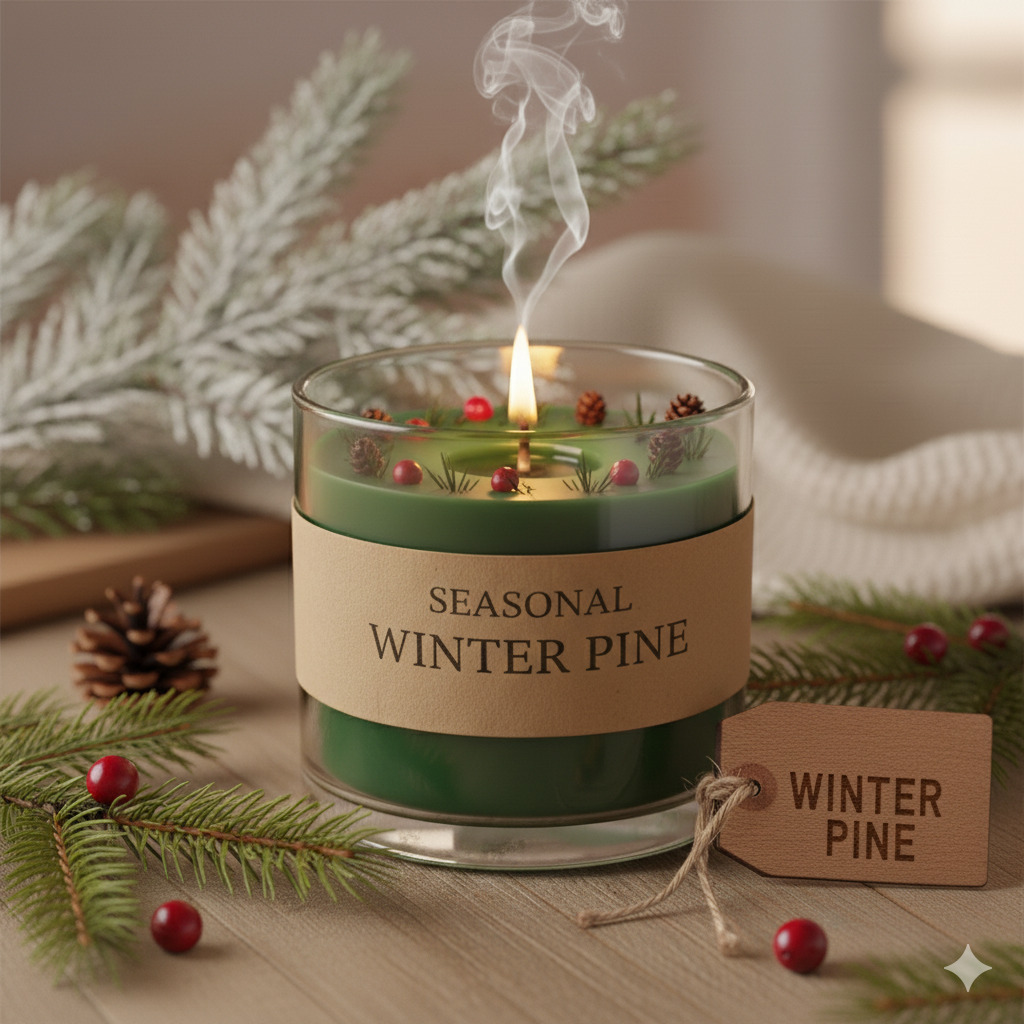 Winter pine seasonal candle